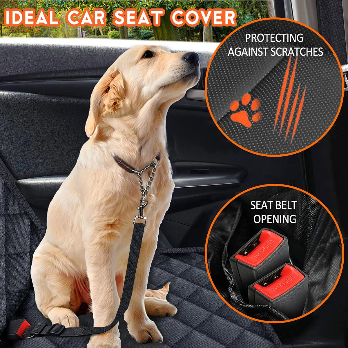 Dog Car Seat Cover - Waterproof Back Seat Protector for Pets, Non-Slip Design, Compatible with Most Cars, Trucks, and SUVs - Black